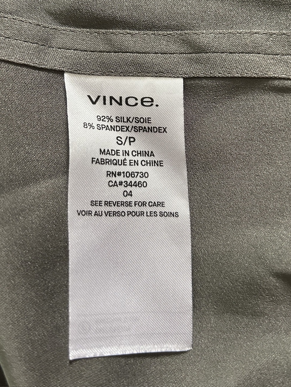 Vince Silk Band Collar Long Sleeve Popover Blouse | Charcoal | Size S - Picture 6 of 6
